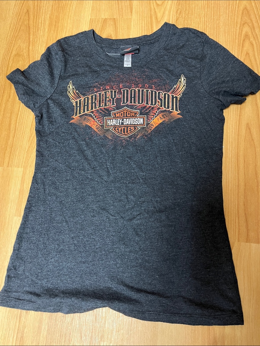 Harley-Davidson Dark Gray Tee with Orange and Cream Graphic